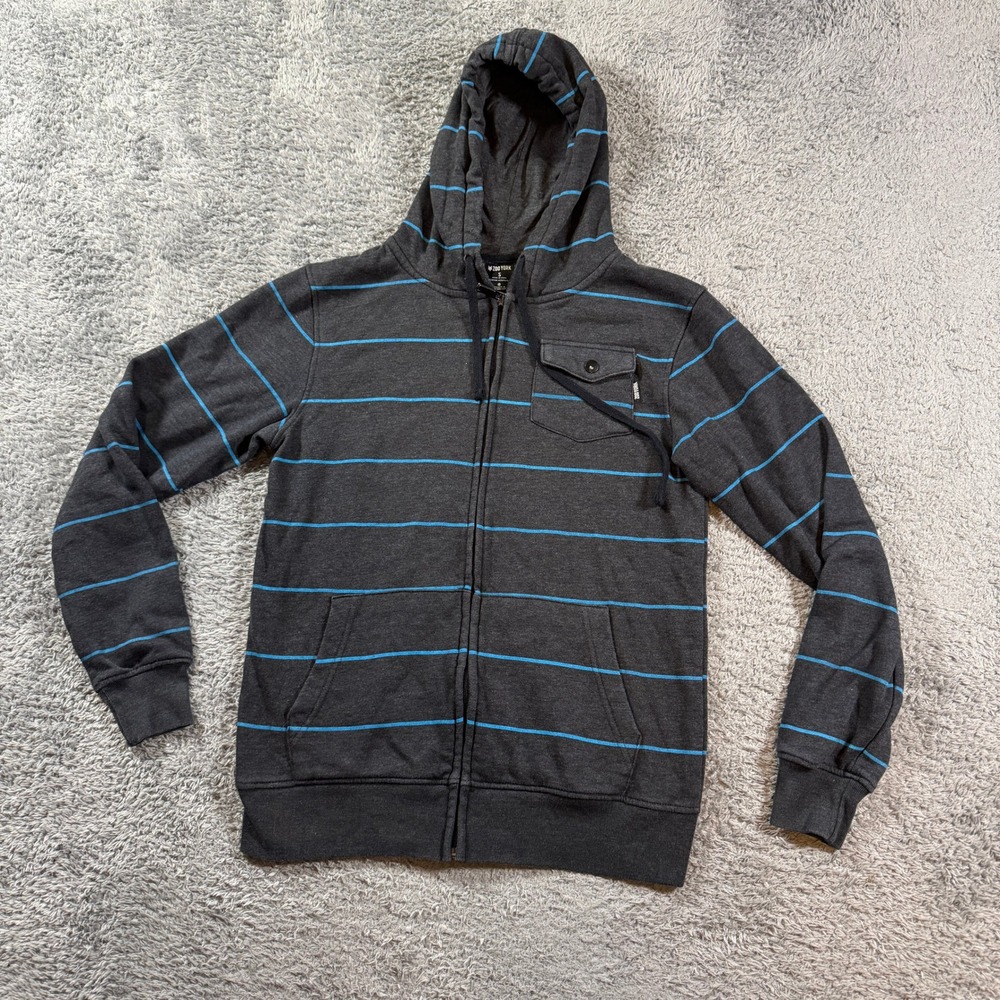 Zoo York Mens Small Hoodie Gray Blue Striped Full Zip Long Sleeve Sweatshirt S
